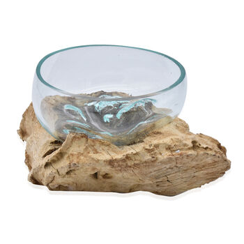 Jardin de Bali: Mundgeblasen Glassch&uuml;ssel auf Naturholz