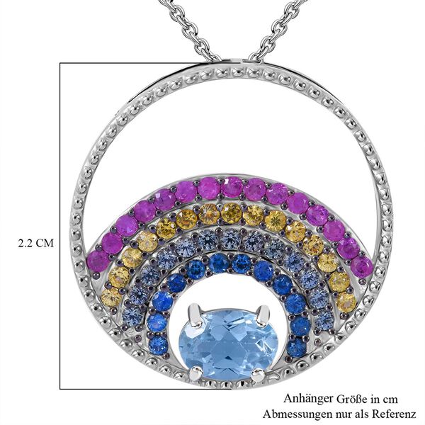 AA Himmelblauer Topas, Mehrfarbiger Saphir Anhänger mit Kette, 925 Silber rhodiniert ca. 2.09 ct image number 5