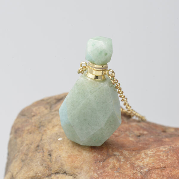 Gr&uuml;ner Aventurin Parf&uuml;mflaschen-Anh&auml;nger mit Kette, 50 cm, Messing ca. 69,00 ct image number 2