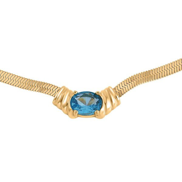 2-teiliges Schmuckset, Halskette und Armband mit Blauer Kristallen, Edelstahl goldfarben image number 4