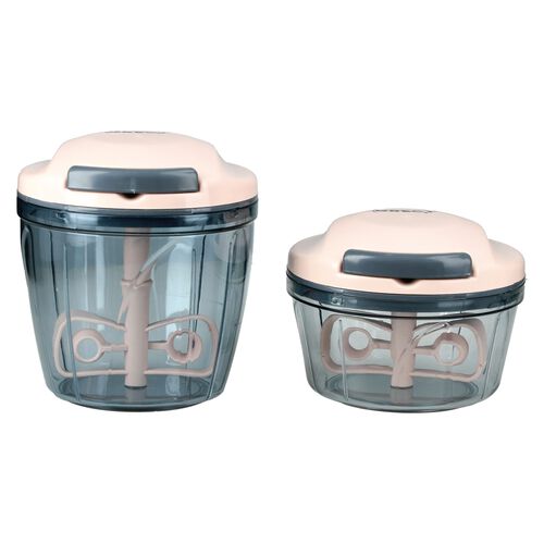 "set of 2 Manual chopper Blender Food Processor Size: 13.20(L)x13.20(W)x22.86(H) Cm Capacity: 900 ml Approx Size 12.5(L)x12.5(W)x10.15(H) Cm Capacity: 450 ml Approx  Colour: Light Chocolate" image number 1