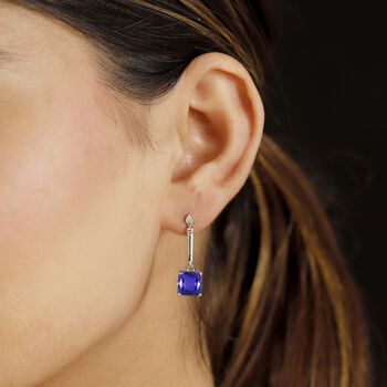 Tansanit-Farbe Quarz, Wei&szlig;er Zirkon Ohrringe 925 Silber platiniert ca. 5,55 ct.