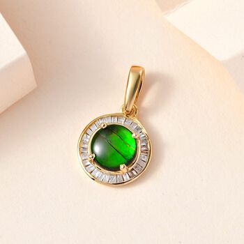 Kanadische Ammolit und wei&szlig;er Diamant Anh&auml;nger, 925 Silber vergoldet, ca. 1.30 ct