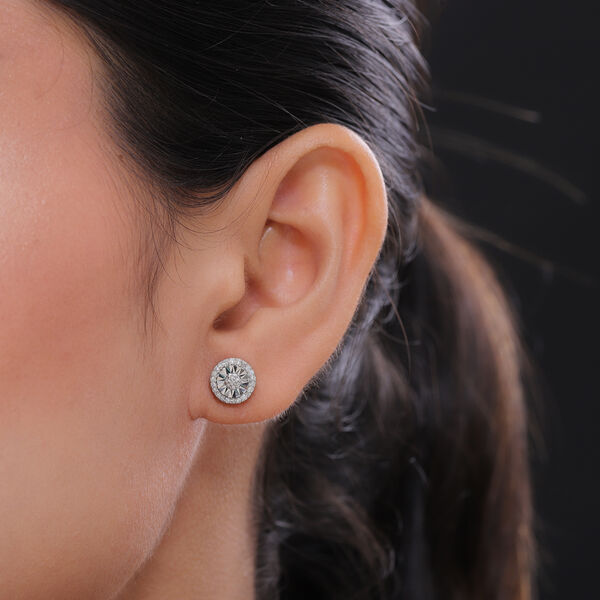 Diamant Halo-Ohrstecker in Silber image number 3