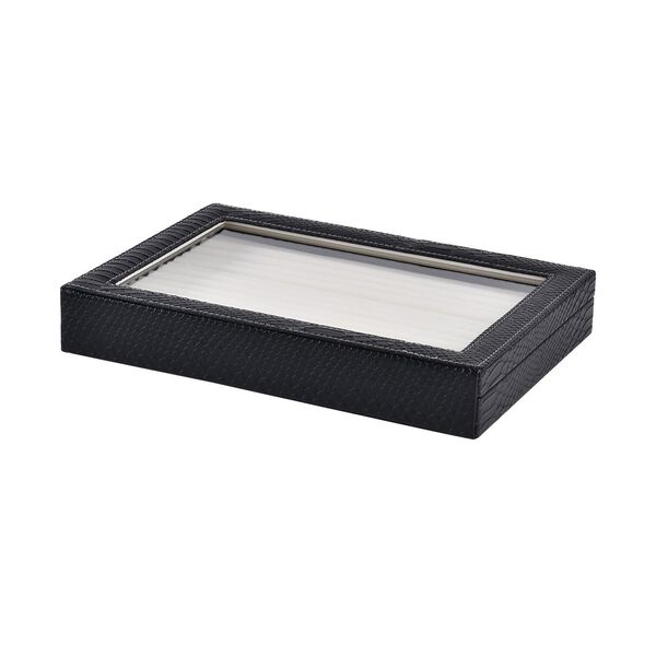 Elegante Ringbox im Edlen Drachenhaut-Design, 150 F&auml;cher, Glasfenster, Anlaufschutz, Zwei Verschlussriegel, 35x24x5.5cm, Schwarz image number 5