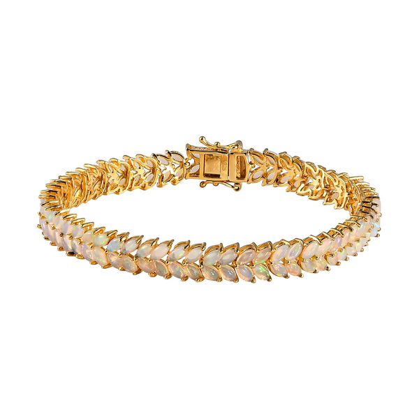 Nat&uuml;rliches, &auml;thiopisches Welo Opal-Armband, 925 Silber vergoldet, 10,60 ct.