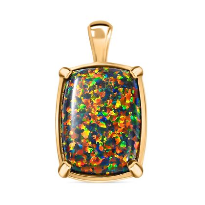 Labor erstellt schwarzen Opal Anh&auml;nger, 925 Silber Gelbgold Vermeil ca. 5.49 ct