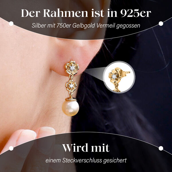 AA goldene S&uuml;dseeperle und Zirkon Ohrringe image number 3