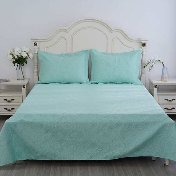 SERENITY NIGHT: 3er-Set Anti-Allergie Pinsonic Quilt mit 2 Kissenbez&uuml;ge, 240x260 / 50x75 cm, T&uuml;rkis image number 1