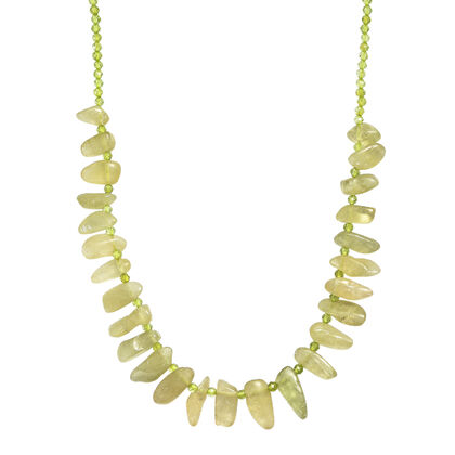 D'Joy Nat&uuml;rlicher gr&uuml;ner Kunzit, Peridot Halskette ca. 45 cm + 5 cm Extender, 925 Silber rhodiniert ca. 110,00 ct.