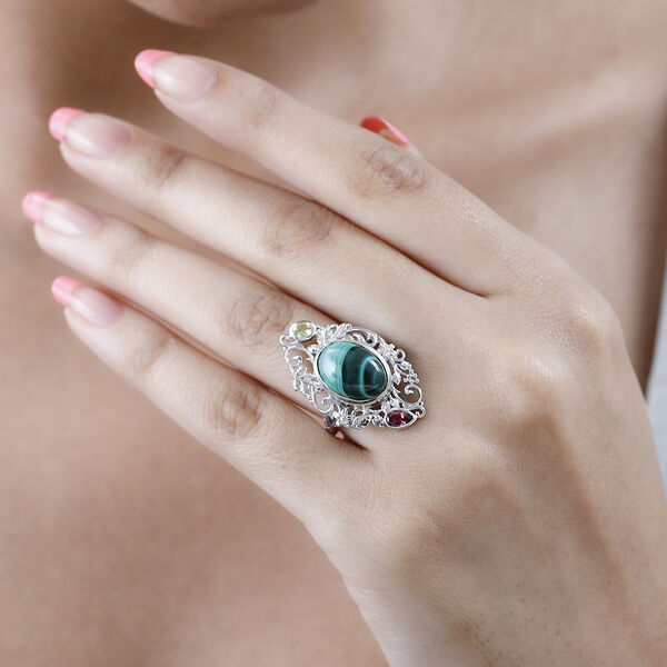 AA Malachit, Rhodolith Granat und Peridot Ring- 8,45 ct. image number 3