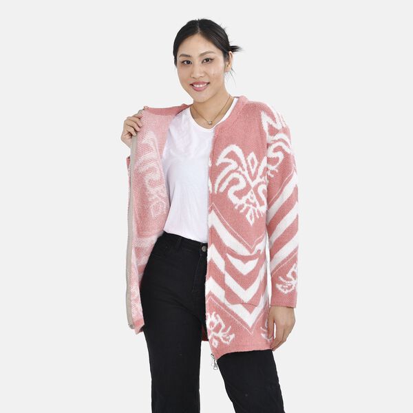 Cardigan in rosa mit geometrischen Mustern image number 5