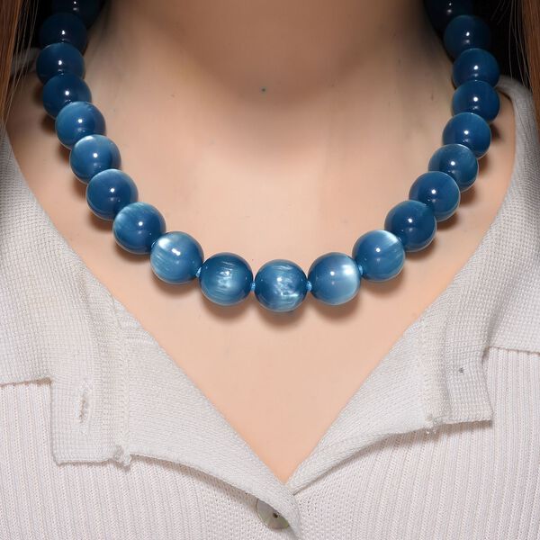 Simulierte Apatit blaue Katzenauge Halskette, 45+5cm - 340 ct. image number 2