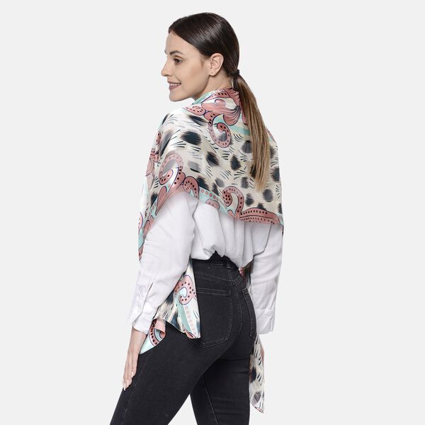 LA MAREY: Bedruckter Schal aus 100%  Maulbeerseide, Leo-Print und Schn&ouml;rkel-Muster, inkl. Geschenkbox, Sand-T&uuml;rkis-Rosa&nbsp; image number 2