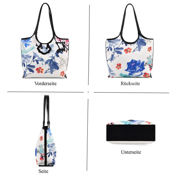 LA MAREY Brokat Handtasche aus Seide und Echtleder, 34x35x11,5cm, Wei&szlig; mit mehrfarbigen Blumen image number 4