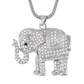 Weißer und schwarzer Kristall-Elefant-Anhänger mit Kette in Silberton, 73 cm