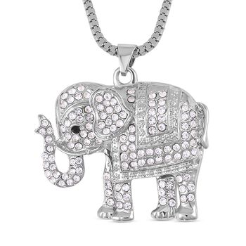 Glitzernder Elefanten-Anh&auml;nger mit Kette, wei&szlig;em und schwarzem Kristall, silberfarben