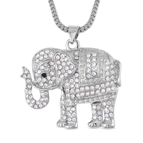 Weißer und schwarzer Kristall-Elefant-Anhänger mit Kette in Silberton, 73 cm image number 0
