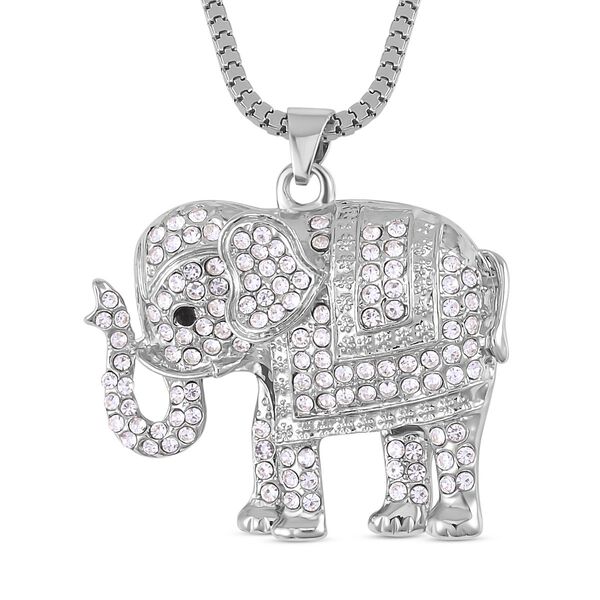 Wei&szlig;er und schwarzer Kristall-Elefant-Anh&auml;nger mit Kette in Silberton, 73 cm