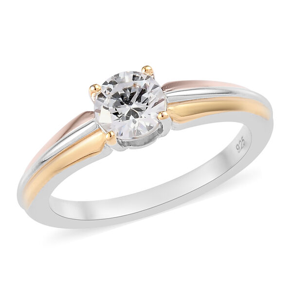 LUSTRO STELLA - feinster Zirkonia Solit&auml;r-Ring, 925 Silber dreifarbige Beschichtung image number 4