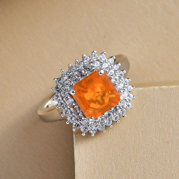 Salamanca Feueropal und weißer Zirkon-Ring, 925 Silber platiniert  ca. 1,71 ct image number 2