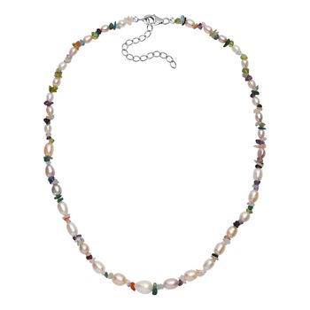 Mehrfarbige S&uuml;&szlig;wasserperle und Multi-Edelstein-Halskette, 45cm