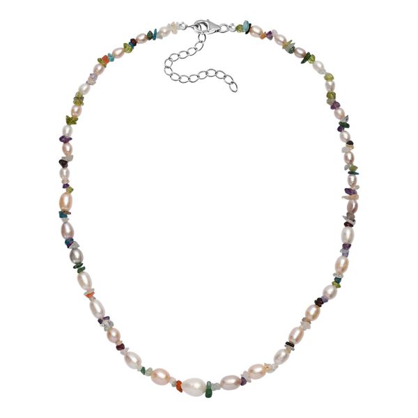 Mehrfarbige Süßwasserperle und Multi-Edelstein-Halskette, 45cm image number 4