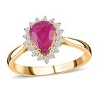 AAA Natürlicher Mosambik-Rubin, Weißer Diamant Ring 585 Gold (Größe 20.00) ca. 1,38 ct