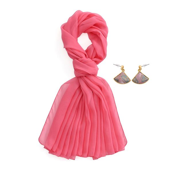 LA MAREY 2er-Set 110x180cm Seidenschal aus 100% Maulbeerseide mit Ohrringen, Rosa