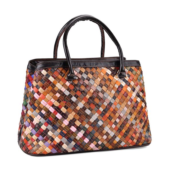 Chaos by Elsie Crossbody-Tasche aus echtem Leder, Multicolor mit glänzender Krokoprägung im Rautenmuster mit Blumen, RFID-Schutz und Mini-Taschenlampe, 37x14,5x25 cm image number 7