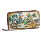 Sukriti - handbemalte Brieftasche aus echtem Leder mit RFID Schutz, Vogel und Blattmuster image number 3