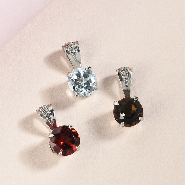 3er-Set Himmelblauer Topas, Roter Granat und Rauchquarz Anh&auml;nger 925 Silber platiniert ca. 2,83 ct image number 3