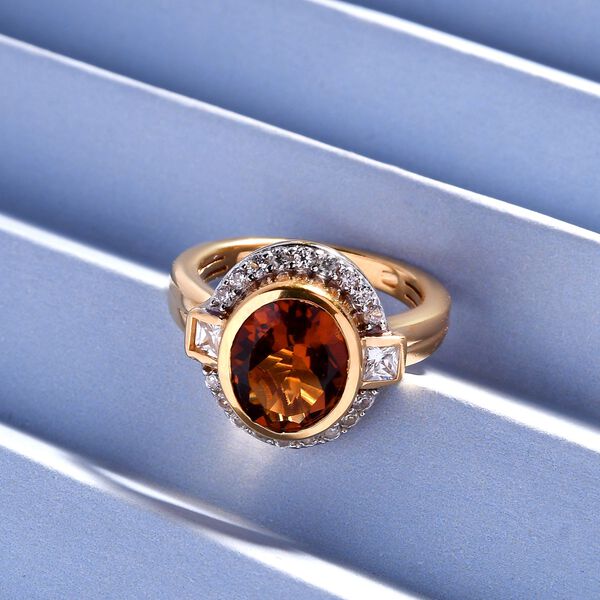 Madeira Citrin und Zirkon Ring 925 Silber vergoldet  ca. 2,93 ct image number 2