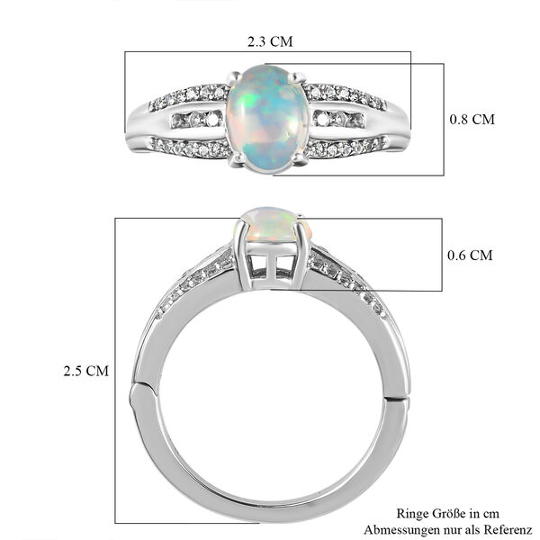 Natürlicher, äthiopischer Welo Opal und weißer Zirkon Ring, 925 Silber platiniert (Größe 21.00) ca. 1.42 ct image number 7