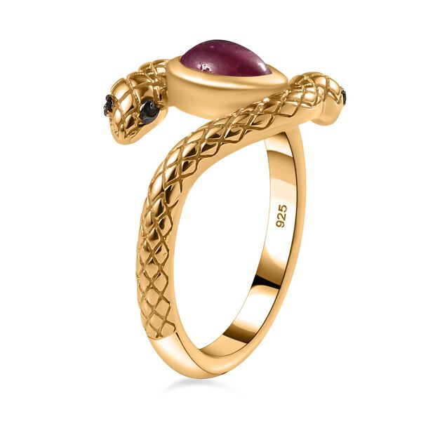 AA Afrikanischer Rubin (Fissure gef&uuml;llt), Schwarzer Spinell Ring 925 Silber 750 Gelbgold Vermeil (Gr&ouml;&szlig;e 17.00) ca. 1,26 ct image number 5