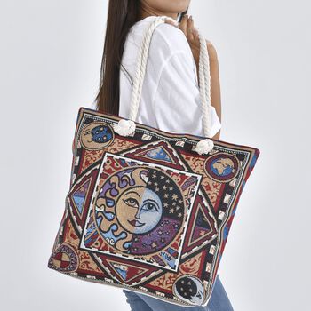 Jacquard gewebte Jute-Tasche mit Mond Design, 42x34 cm, Mond
