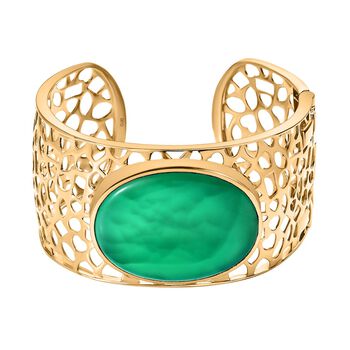 Gr&uuml;ner Onyx Armreif, ca. 19 cm, vergoldet, ca. 66.06 ct