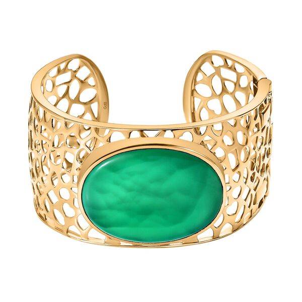 Gr&uuml;ner Onyx Armreif, ca. 19 cm, vergoldet, ca. 66.06 ct