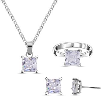 Wei&szlig;er Zirkonia Schmuckset Reiner Edelstahl