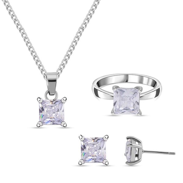 Wei&szlig;er Zirkonia Schmuckset Reiner Edelstahl