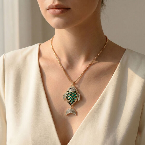 Mehrfarbiger Kristall Anh&auml;nger mit Kette ca. 63.5 cm + 5 cm Extender, Legierung Gelb image number 2