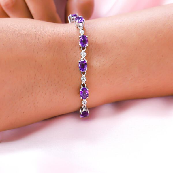 Natürliches, marokkanisches Amethyst und Zirkon-Armband, 925 Silber platiniert, 6,22 ct. image number 3
