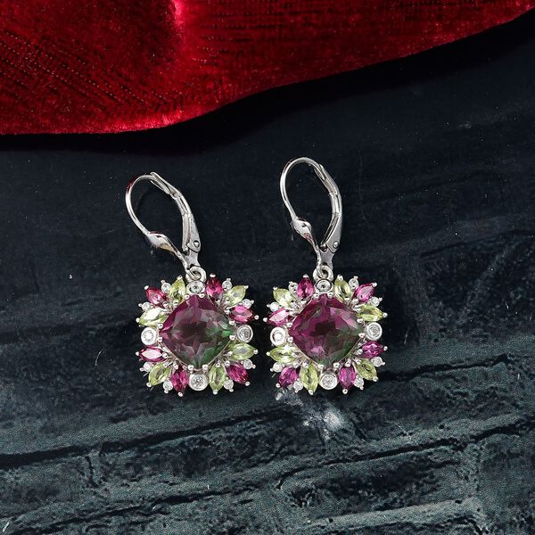 D'Joy Wassermelonen Triplett Quarz, Rhodolith Granat, Peridot und Zirkon Ohrringe - 8,22 ct. image number 2
