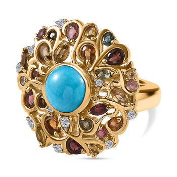 AA Amerikanischer nat&uuml;rlicher Sleeping Beauty T&uuml;rkis, Mehrfarbiger-Turmalin Ring, 925 Silber Gelbgold Vermeil (Gr&ouml;&szlig;e 20.00) ca. 4.84 ct