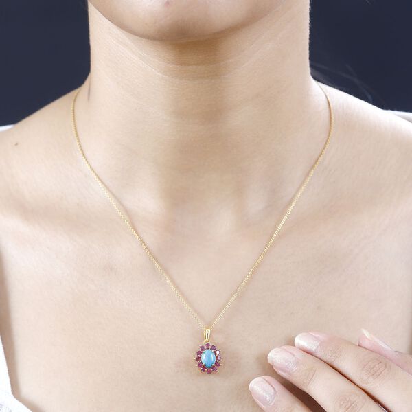 AA Sleeping Beauty Türkis, Afrikanischer Rubin (Fissure gefüllt) Anhänger 925 Silber 750 Gelbgold Vermeil ca. 1.86 ct image number 3