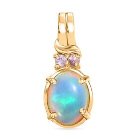 D'Joy AA Natürlicher, äthiopischer Welo Opal, Rosa Saphir Anhänger 925 Silber vergoldet ca. 1,28 ct.