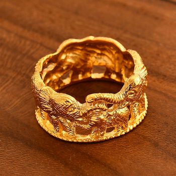 Royal Bali Kollektion - Ring mit Elefantenfamilien-Design, 925 Silber Gelbgold Vermeil