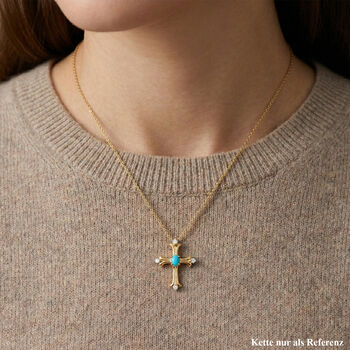 D'Joy AA Sleeping Beauty T&uuml;rkis, Wei&szlig;er Zirkon Anh&auml;nger 925 Silber 750 Vergoldet ca. 0,32 ct.