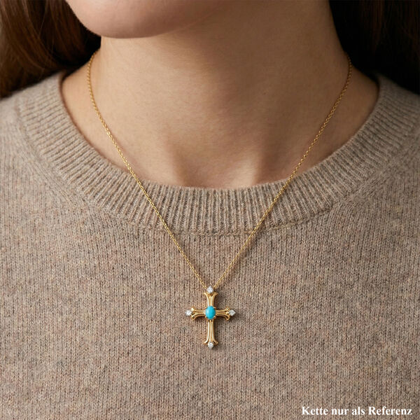 D'Joy AA Sleeping Beauty T&uuml;rkis, Wei&szlig;er Zirkon Anh&auml;nger 925 Silber 750 Vergoldet ca. 0,32 ct. image number 2