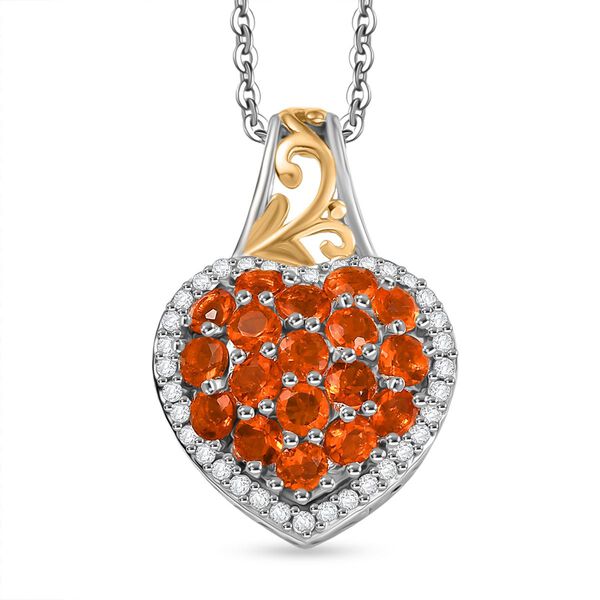 D'Joy AA Salamanca Feueropal, Wei&szlig;er Zirkon Anh&auml;nger mit Kette, ca. 50 cm, 925 Silber Rhodiniert und 750 Gelbgold Vermeil ca. 1.22 ct